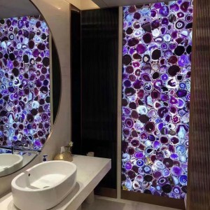 Purple agate backlit bathroom design