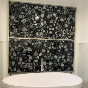 Black agate backlit bathroom wall