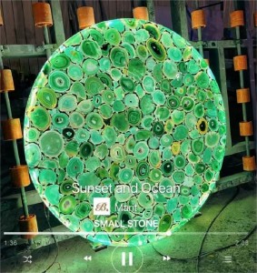 Backlit green agate round table